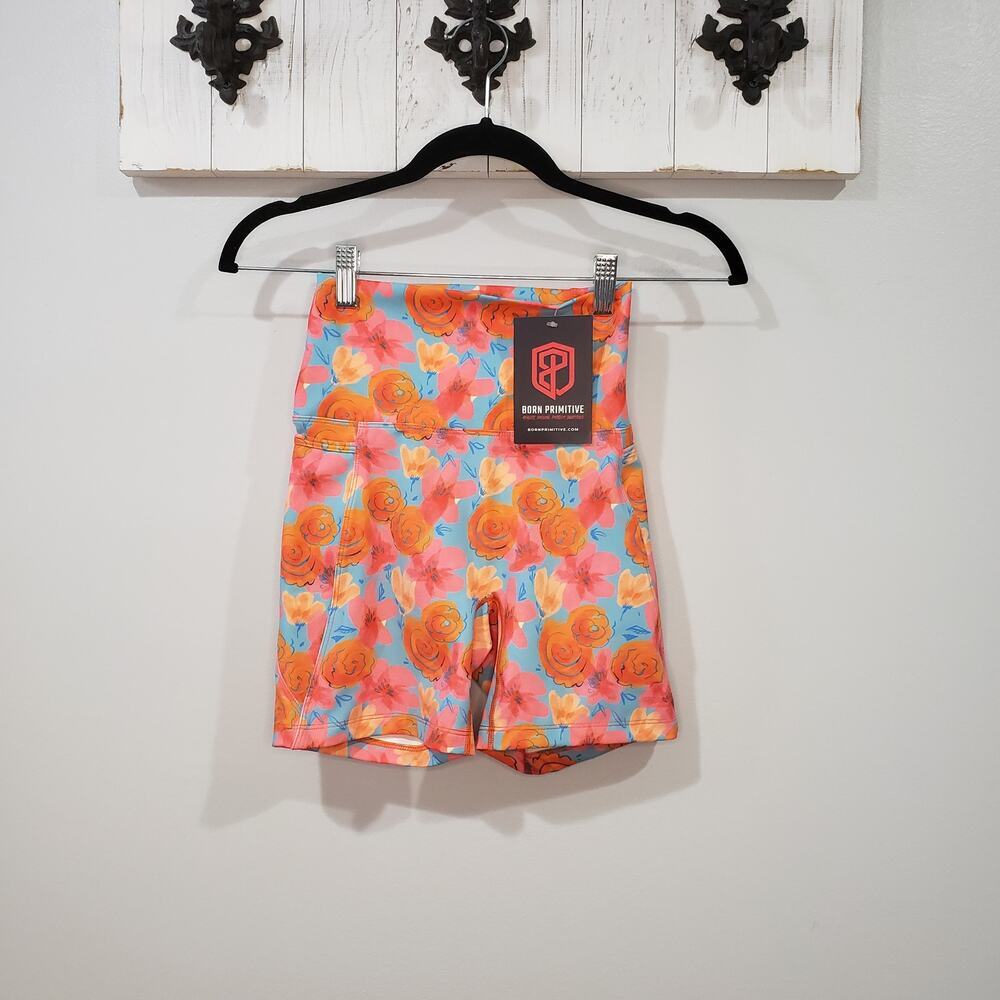Born Primitive Eccentric Floral Biker Shorts Size S NWT High Rise Pockets